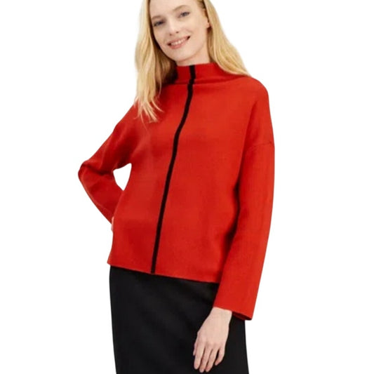 T Tahari Women's Funnel-Neck Knit Sweater in Tomato Red