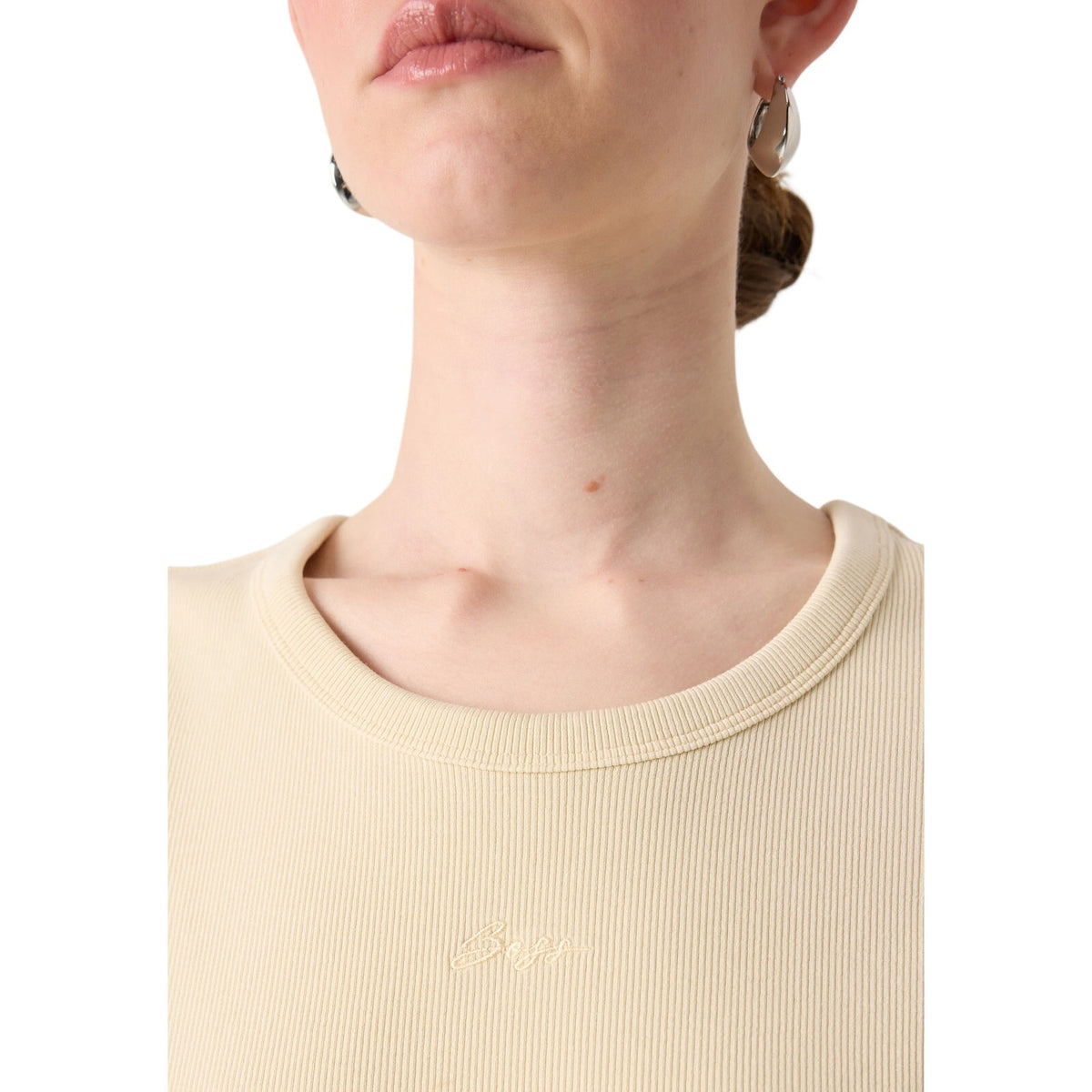 Hugo BOSS Orange Women's Esima Ribbed Cutout Top in Beige
