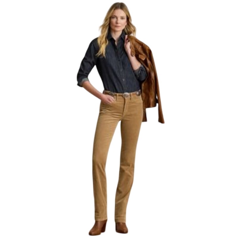 Lauren Ralph Lauren Stretch Corduroy Mid-Rise Straight Leg Pants in Honey Tan
