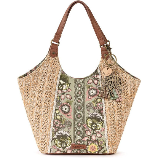 SAKROOTS Women's Roma Straw Small Shopper In Olive Tapestry