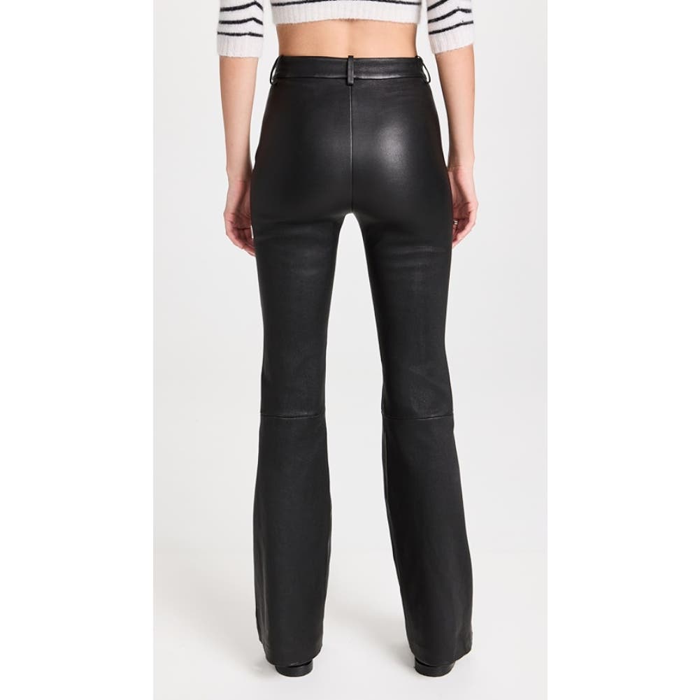 Theory Demitria High-Waist Leather Flared Pants Black, Size 4