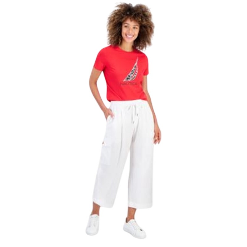 Nautica Jeans Women's Drawstring Cropped Cargo Pants in Bright White
