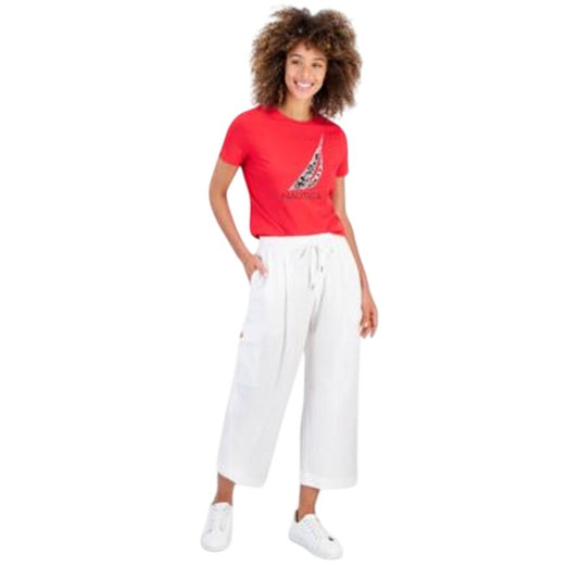Nautica Jeans Women's Drawstring Cropped Cargo Pants in Bright White