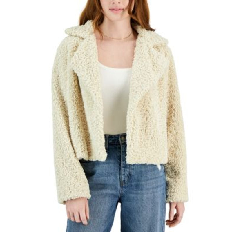 Self Esteem Juniors Fleece Open Front Jacket in Ivory, Size XS