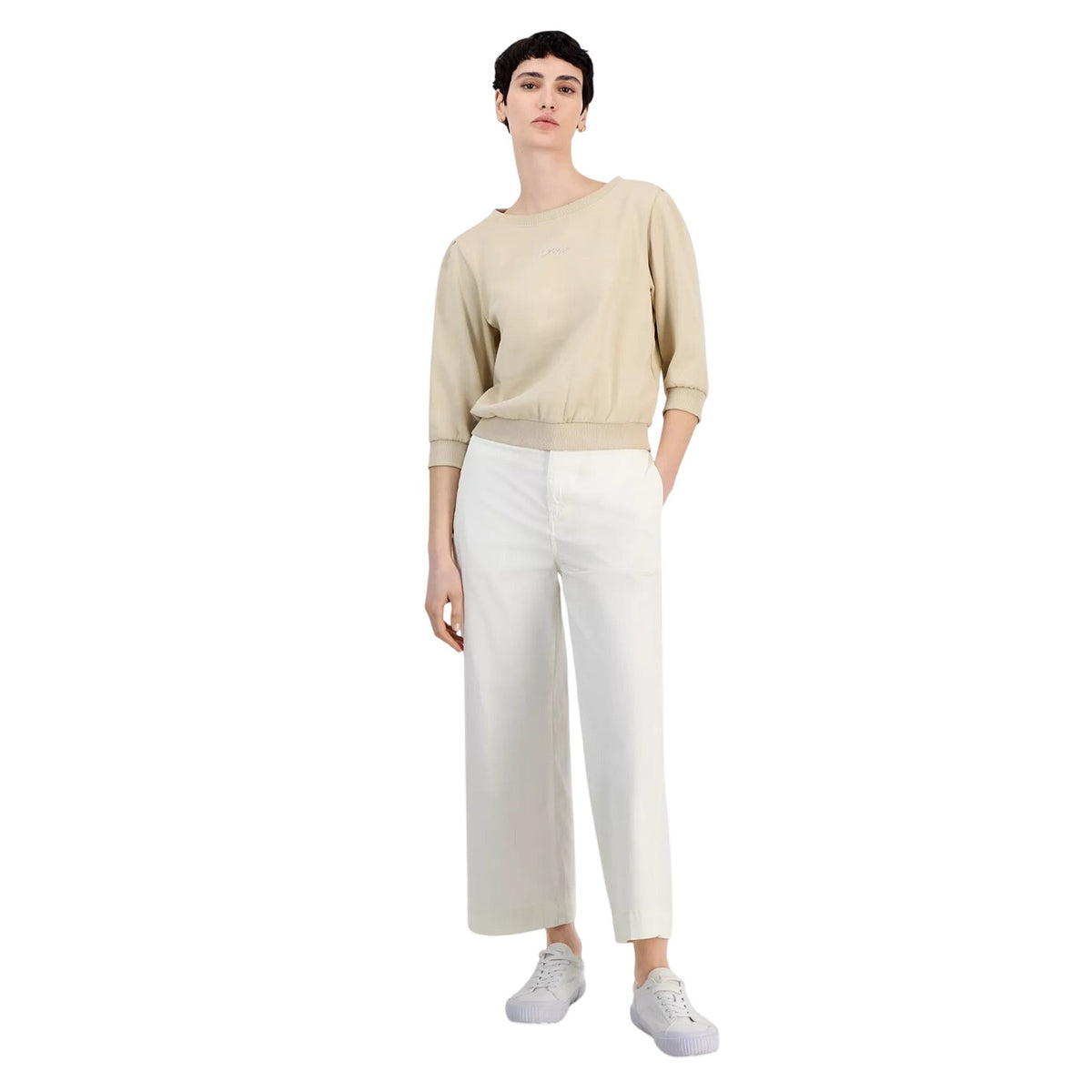 HUGO BOSS Orange Women's Evila Logo Back-Cutout Sweatshirt in Beige