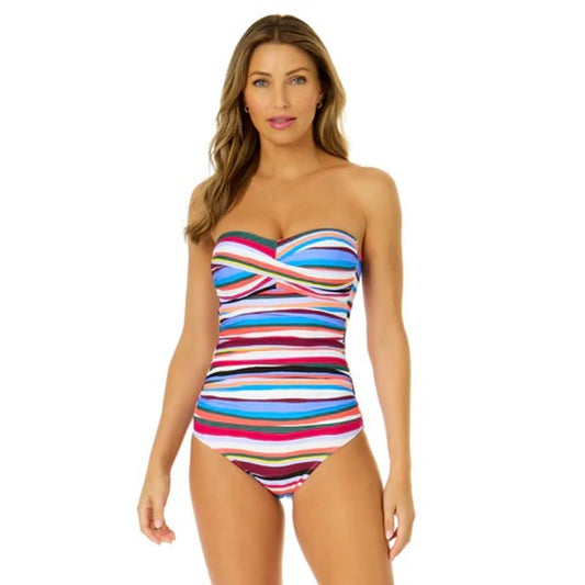 Anne Cole Women's Striped Twist-Front Bandeau One-Piece Swimsuit