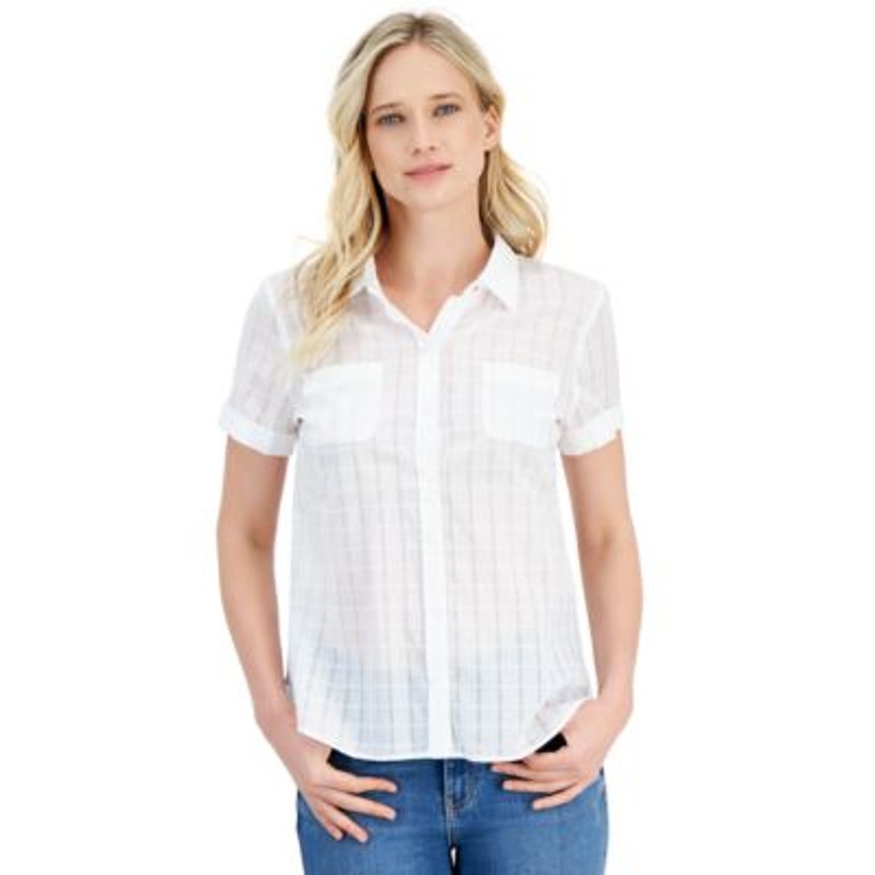 Nautica Jeans Women's Cotton Dobby Short-Sleeve Top in White