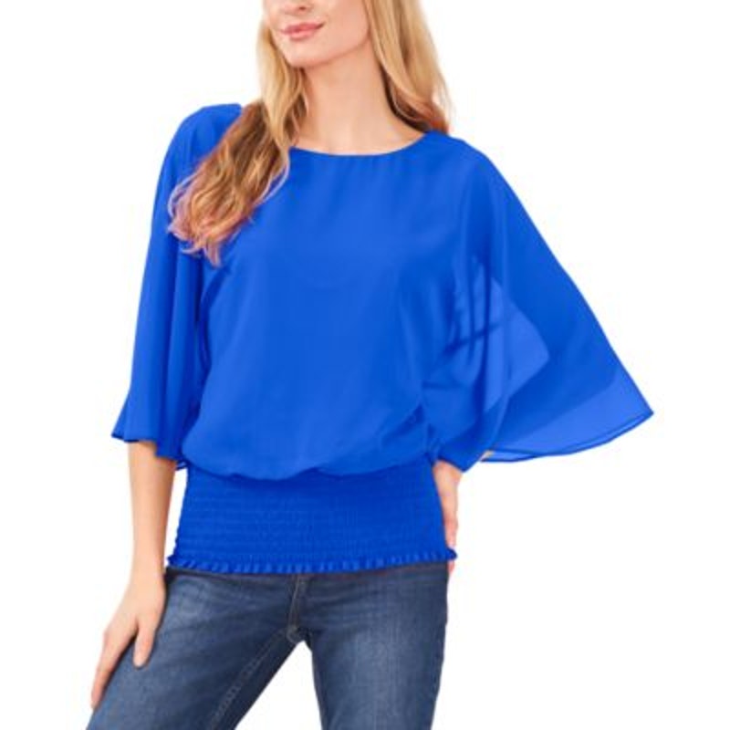Sam and Jess Women's Smocked-Waist Top in Electric Glow Blue