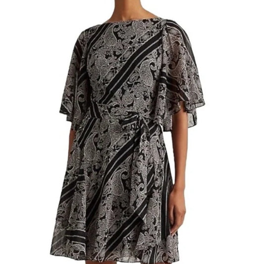 Lauren Ralph Lauren Women's Black & Pink Paisley Print Georgette Dress, Size 4