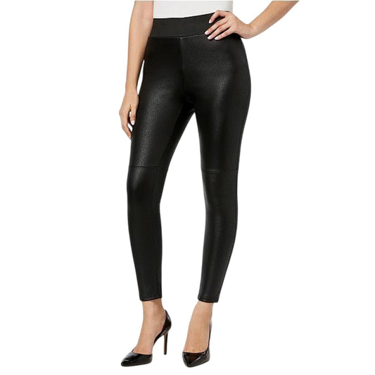 INC International Concepts Women's High-Rise Faux-Leather Pebbled Leggings Black