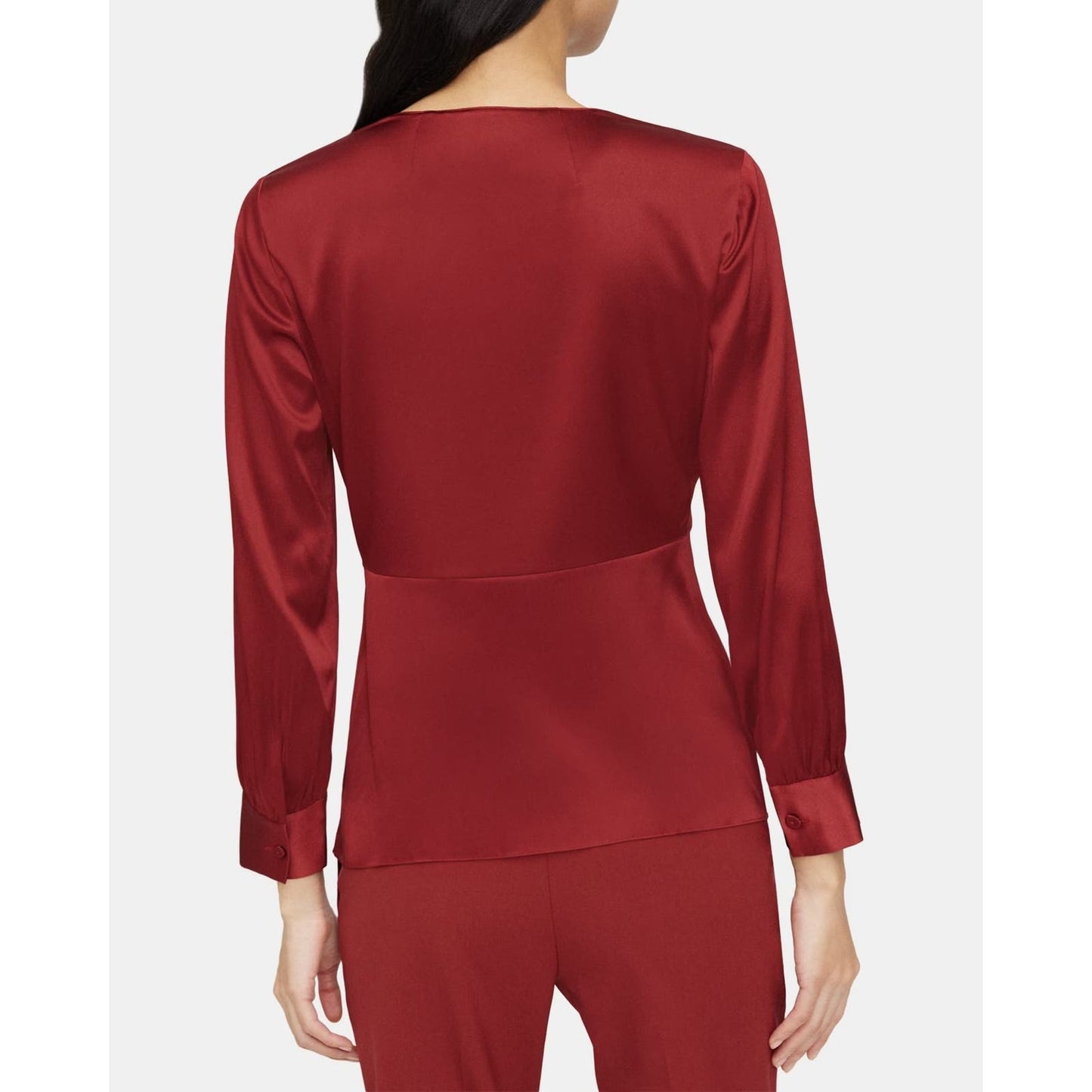 Theory Twist Blouse in Stretch Silk Satin Red Dahlia, Size 00