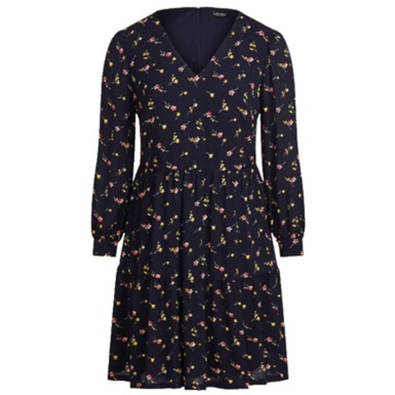 Lauren Ralph Lauren Ladies Navy Blue & Pink Floral Print Crepe Dress, Size 2P