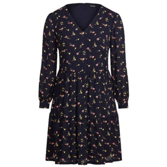Lauren Ralph Lauren Ladies Navy Blue & Pink Floral Print Crepe Dress, Size 2P