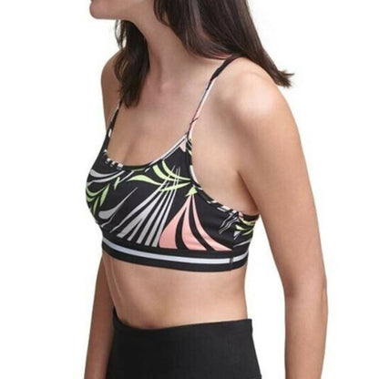 DKNY Sport Black & White Neon Patterned Sports Bra, Padded, Racer Back