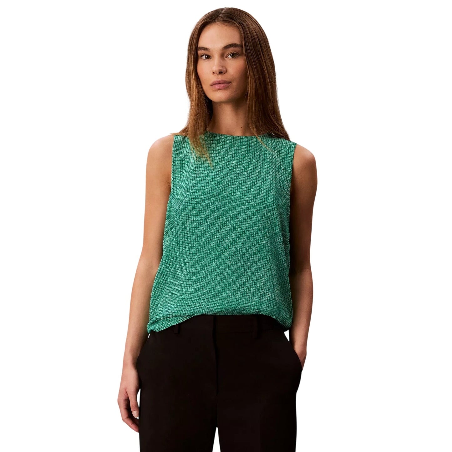 Calvin Klein Women's Printed Chiffon Sleeveless Top in Green Print