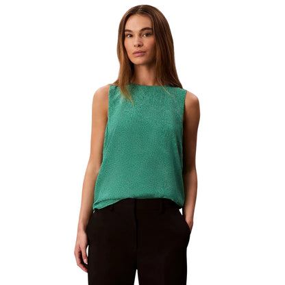 Calvin Klein Women's Printed Chiffon Sleeveless Top in Green Print