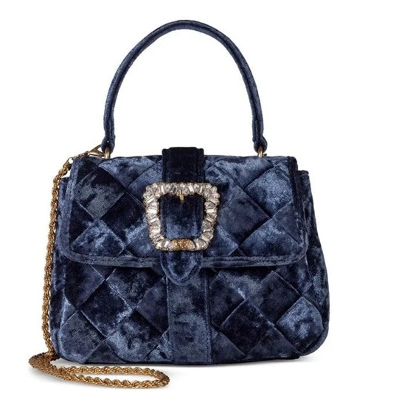 Sam Edelman Brit Top Handle Small Velvet Crossbody in Jewel Blue