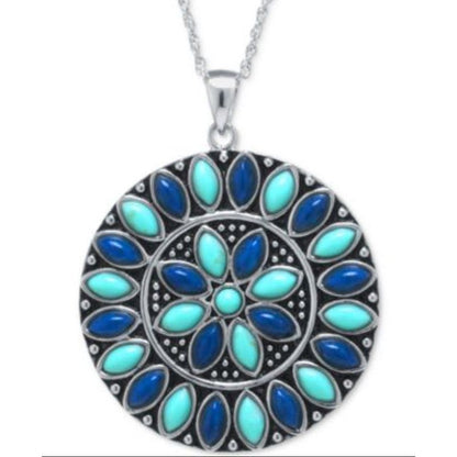 R. H. Macy Sterling Silver, Turquoise & Lapis Flower Drop Necklace