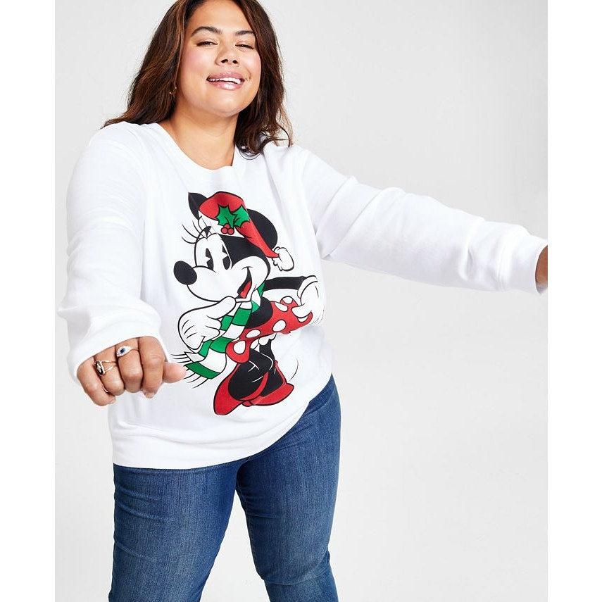 Disney Juniors Trendy Plus Size Holiday Minnie Sweatshirt White