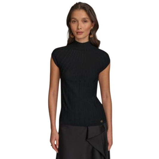 Donna Karan New York Women's Cap Sleeve Mock Neck Sweater in Black