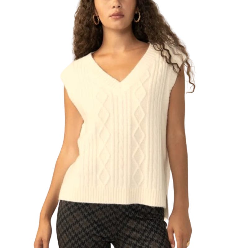 Sanctuary Women's Cozy Cable-Knit Sleeveless Sweater Creme Brulee, Size Medium