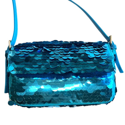AQUA Women's Sequin Shoulder Bag Clutch Evening Bag In Turquoise Blue