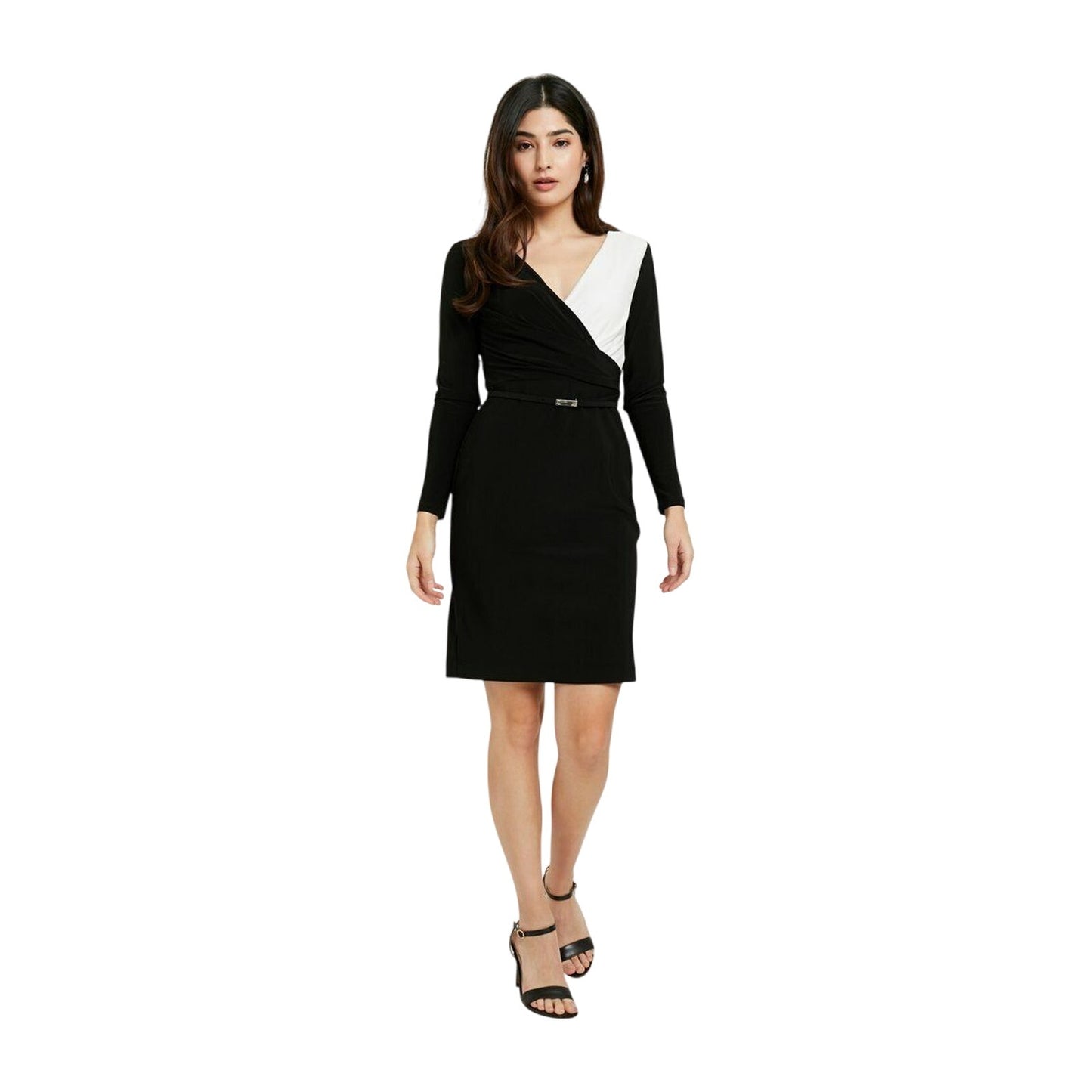 Ralph Lauren Women's "Alexie" Colorblocked Cocktail Wrap Dress in Black & Ivory