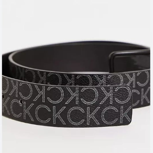 Calvin Klein Ladies Black & Gray Leather Monogram Belt