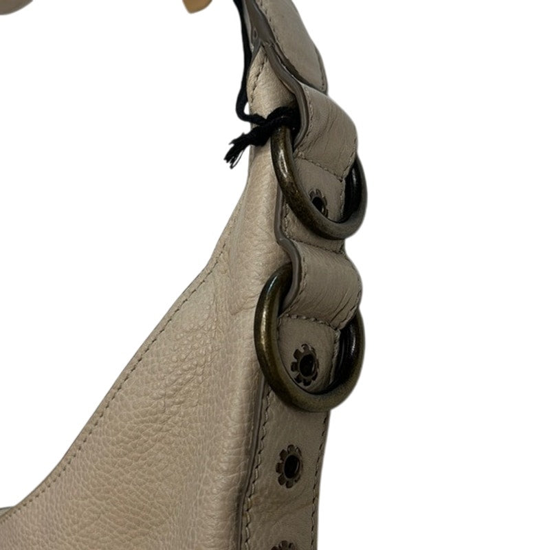 FRYE Light Tan Beige Pebbled Leather Hobo Bag, Flower Eyelet Details, NWT!