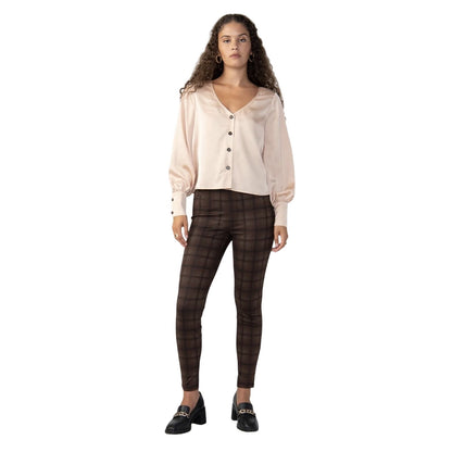SANCTUARY EXTENDED CUFF BLOUSE IN OAKMILK SATIN, Size Large