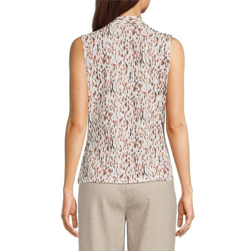 Calvin Klein Printed V-Neck Sleeveless Cami Top in Cream Multi