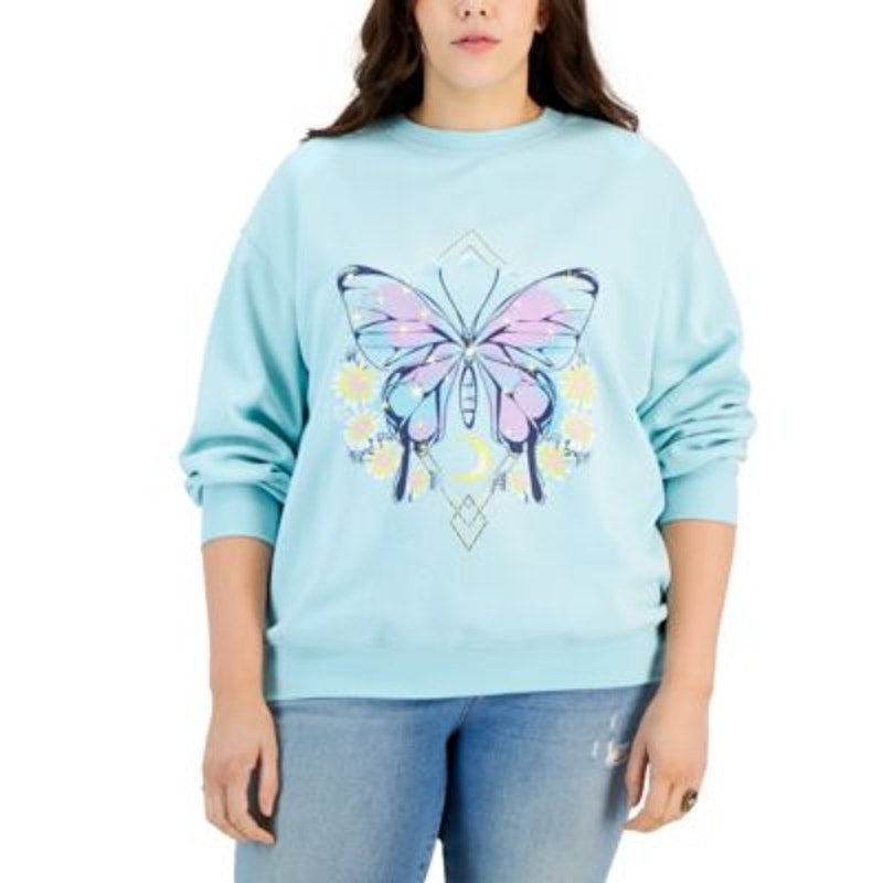 Rebellious One Juniors Trendy Plus Size Butterfly Bloom Blue Grass