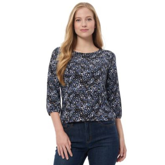 Jones New York Women's Printed Crepe 3/4-Sleeve Top in Blue Horizon Multi