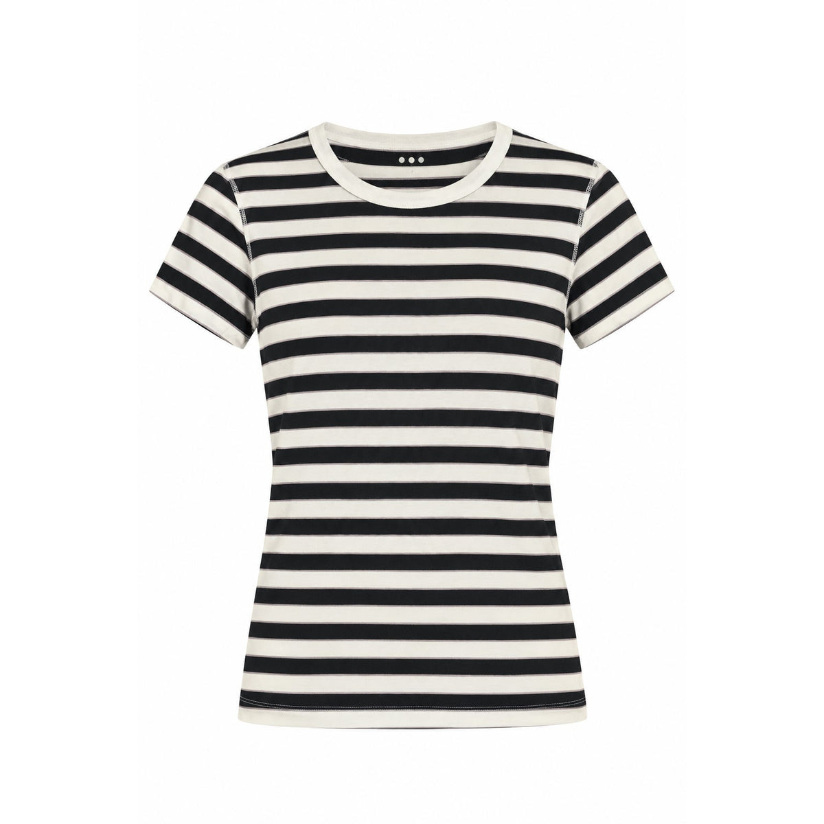 Three Dots Women's Short Sleeve Crewneck T-Shirt in Black Egret Stripe