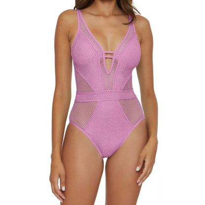 Becca Women's Color Play Crochet Plunge-Neck One-Piece Swimsuit