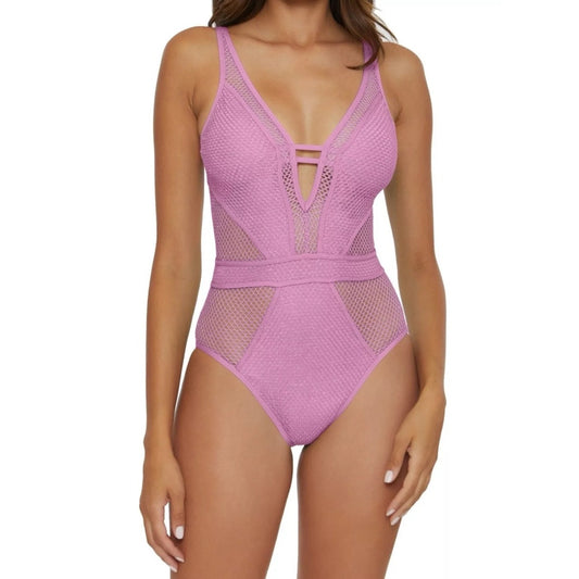 Becca Women's Color Play Crochet Plunge-Neck One-Piece Swimsuit
