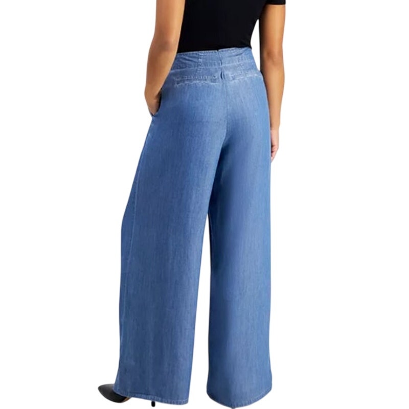 INC International Concepts Women's High-Rise Pleated Wide-Leg Pants in Indigo