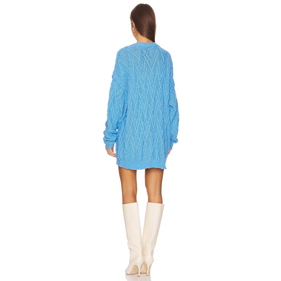 Free People Isla Cable Knit Oversized Sweater In Marine Blue, Size XL