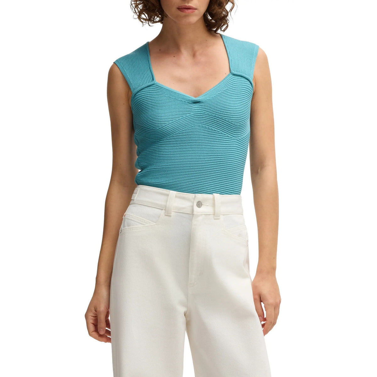 Hugo Boss Women's Fobertino Rib Top in Bright Algae Blue