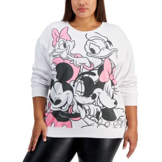 Disney Juniors Trendy Plus Size Mickey & Friends Sweatshirt White & Pink