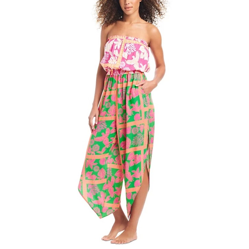 Bar III Women's Strapless Cover-Up Jumpsuit In Tropical Multicolor
