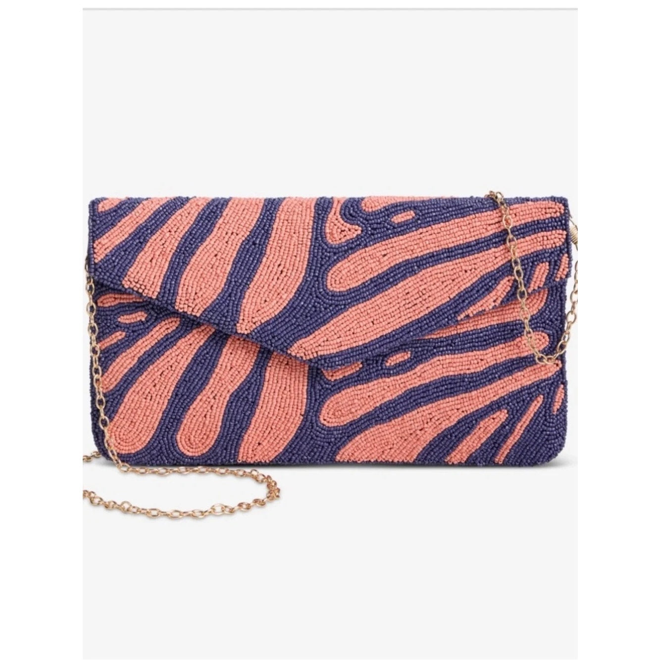 On 34th Hand Beaded Envelope Clutch in Pink/Blue