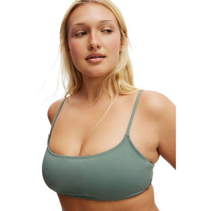 Cotton On Women's Straight Neck Cropped Bikini Top in Dusty Khaki Green