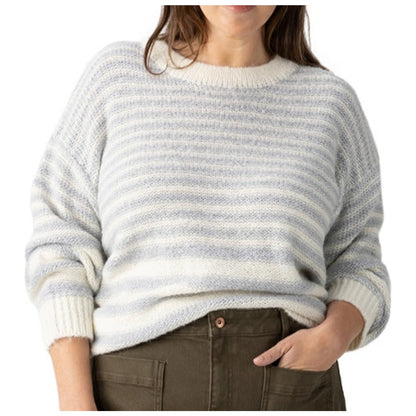 Sanctuary Women's Fuzzy Long Sleeve Tunic Sweater in Pearl Blue Chalk Stripe