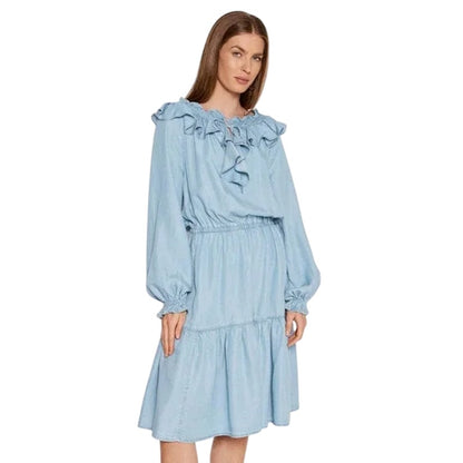 LAUREN RALPH LAUREN Ladies Ruffled Long-Sleeve Denim Dress