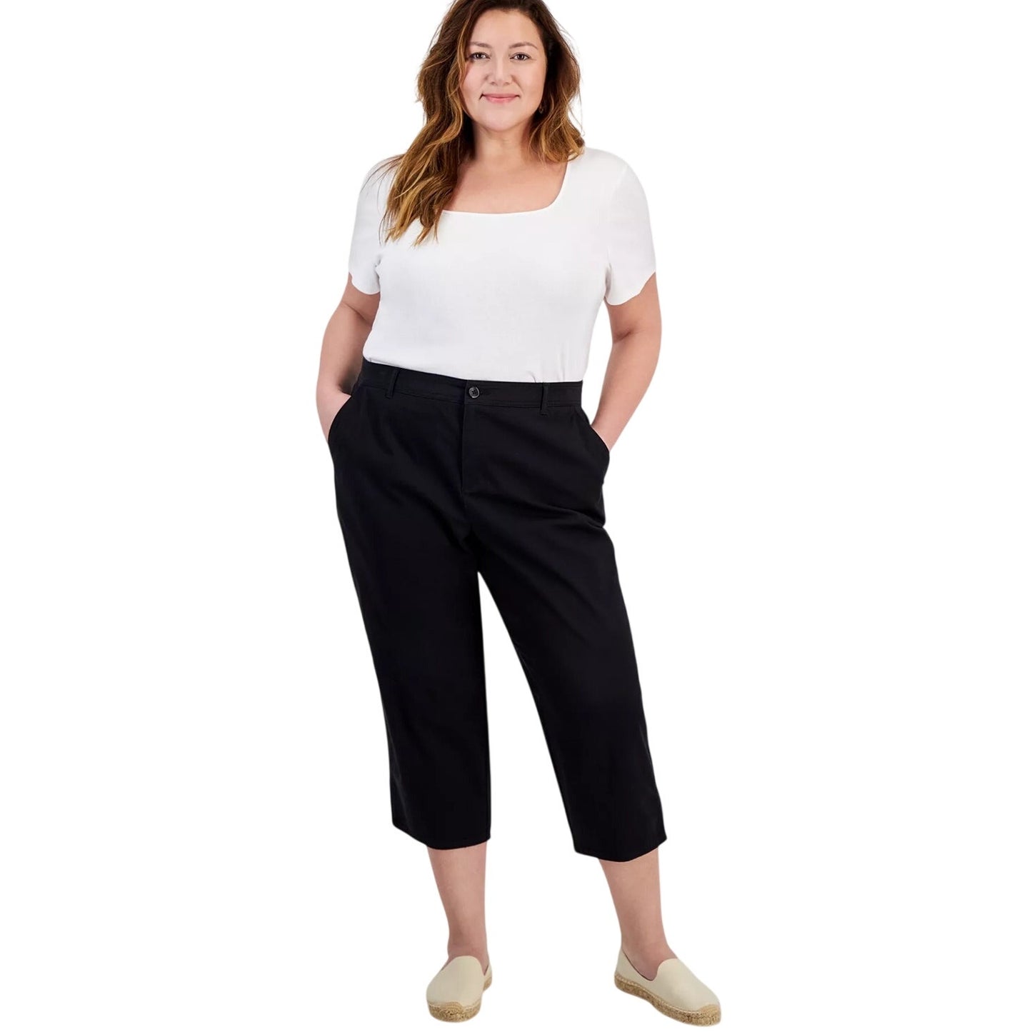 Style & Co. Women's Plus Size Mid-Rise Comfort Waist Capri Pants in Black