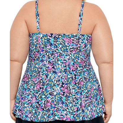 Swim Solutions Women's Plus Size Printed V-Neck Underwire Tankini Top in Multi