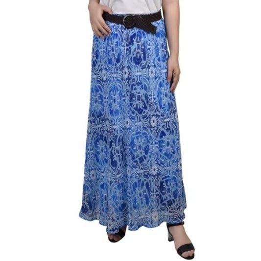 NY Collection Women's Petites Chiffon Maxi Skirt in Blue Medal Flake
