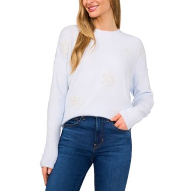 CeCe Women's Snowflake Intarsia Long Sleeve Sweater in Jazz Club Gold & Gray