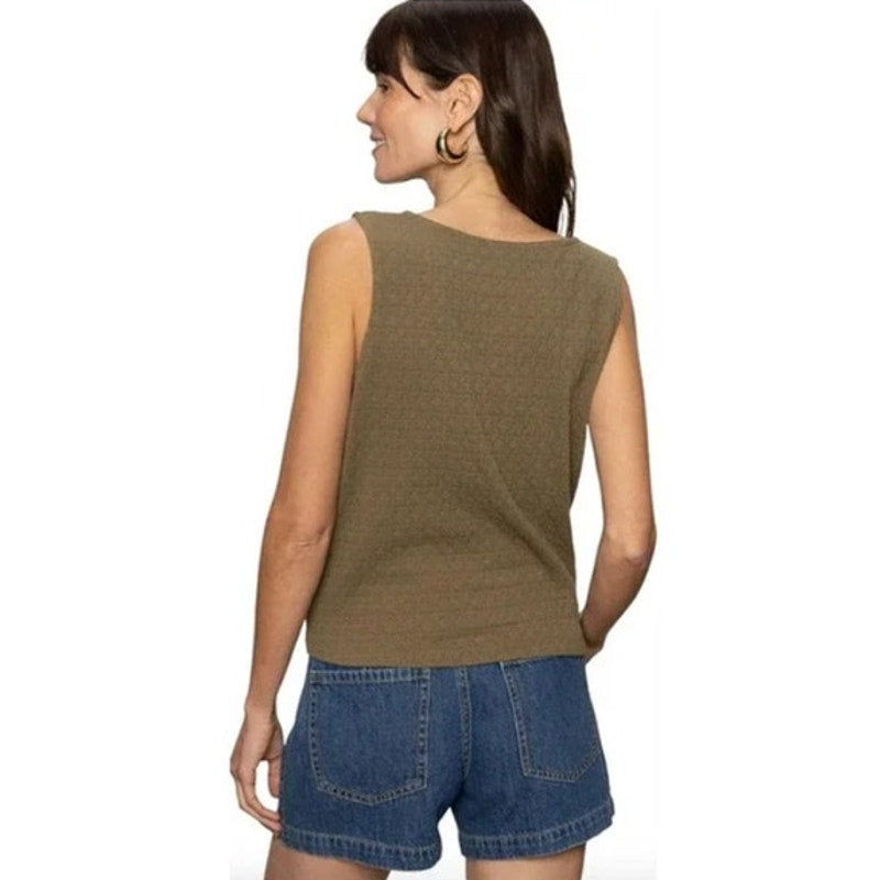 Sanctuary Women's Textured Sleeveless "Link Up" Button Top in Burnt Olive, XXS